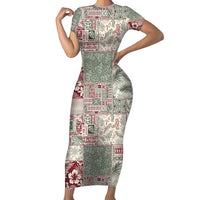 Aloha Hawaii Pastel Christmas Patchwork Family Matching Short Sleeve Bodycon Dress and Hawaiian Shirt Classic Style LT7 Mom's Dress Pastel Green - Polynesian Pride