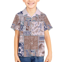 Aloha Hawaii Pastel Christmas Patchwork Family Matching Off The Shoulder Long Sleeve Dress and Hawaiian Shirt Rustic Style LT7 Son's Shirt Beige - Polynesian Pride