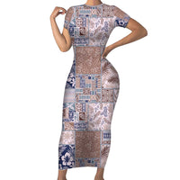 Aloha Hawaii Pastel Christmas Patchwork Family Matching Short Sleeve Bodycon Dress and Hawaiian Shirt Rustic Style LT7 Mom's Dress Beige - Polynesian Pride