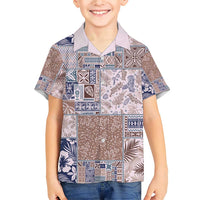 Aloha Hawaii Pastel Christmas Patchwork Family Matching Short Sleeve Bodycon Dress and Hawaiian Shirt Rustic Style LT7 Son's Shirt Beige - Polynesian Pride
