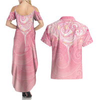 Breast Cancer Awareness Maori Aotearoa Couples Matching Summer Maxi Dress and Hawaiian Shirt Manta Ray - Pink Glaze LT7 - Polynesian Pride