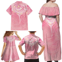 Breast Cancer Awareness Maori Aotearoa Family Matching Off Shoulder Maxi Dress and Hawaiian Shirt Manta Ray - Pink Glaze LT7 - Polynesian Pride