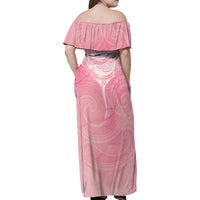 Breast Cancer Awareness Maori Aotearoa Family Matching Off Shoulder Maxi Dress and Hawaiian Shirt Manta Ray - Pink Glaze LT7 - Polynesian Pride