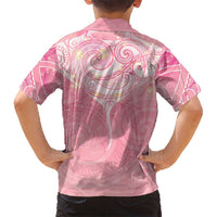 Breast Cancer Awareness Maori Aotearoa Family Matching Off Shoulder Short Dress and Hawaiian Shirt Manta Ray - Pink Glaze LT7 - Polynesian Pride