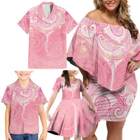 Breast Cancer Awareness Maori Aotearoa Family Matching Off Shoulder Short Dress and Hawaiian Shirt Manta Ray - Pink Glaze LT7 - Polynesian Pride