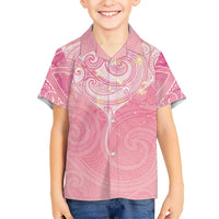 Breast Cancer Awareness Maori Aotearoa Family Matching Off Shoulder Short Dress and Hawaiian Shirt Manta Ray - Pink Glaze LT7 - Polynesian Pride