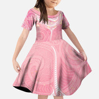 Breast Cancer Awareness Maori Aotearoa Family Matching Tank Maxi Dress and Hawaiian Shirt Manta Ray - Pink Glaze LT7 Daughter's Dress Pink - Polynesian Pride