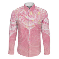Breast Cancer Awareness Maori Aotearoa Family Matching Tank Maxi Dress and Hawaiian Shirt Manta Ray - Pink Glaze LT7 Dad's Shirt - Long Sleeve Pink - Polynesian Pride
