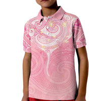 Breast Cancer Awareness Maori Aotearoa Kid Polo Shirt Manta Ray - Pink Glaze LT7 Kid Pink - Polynesian Pride