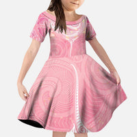 Breast Cancer Awareness Maori Aotearoa Kid Short Sleeve Dress Manta Ray - Pink Glaze LT7 KID Pink - Polynesian Pride