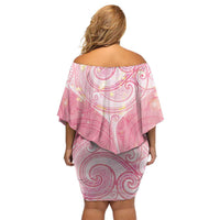 Breast Cancer Awareness Maori Aotearoa Off Shoulder Short Dress Manta Ray - Pink Glaze LT7 - Polynesian Pride