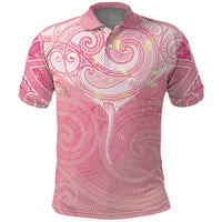 Breast Cancer Awareness Maori Aotearoa Polo Shirt Manta Ray - Pink Glaze - Polynesian Pride