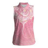 Breast Cancer Awareness Maori Aotearoa Women Sleeveless Polo Shirt Manta Ray - Pink Glaze - Polynesian Pride
