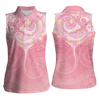 Breast Cancer Awareness Maori Aotearoa Women Sleeveless Polo Shirt Manta Ray - Pink Glaze - Polynesian Pride