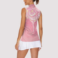 Breast Cancer Awareness Maori Aotearoa Women Sleeveless Polo Shirt Manta Ray - Pink Glaze - Polynesian Pride
