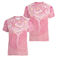 Breast Cancer Awareness Maori Aotearoa Women V-Neck T-Shirt Manta Ray - Pink Glaze LT7 - Polynesian Pride