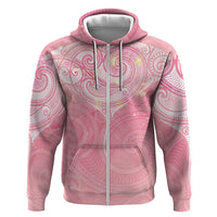 Breast Cancer Awareness Maori Aotearoa Zip Hoodie Manta Ray - Pink Glaze LT7 Zip Hoodie Pink - Polynesian Pride
