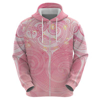 Breast Cancer Awareness Maori Aotearoa Zip Hoodie Manta Ray - Pink Glaze LT7 - Polynesian Pride