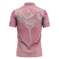 Breast Cancer Awareness Maori Aotearoa Zipper Polo Shirt Manta Ray - Pink Glaze LT7 - Polynesian Pride