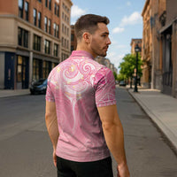 Breast Cancer Awareness Maori Aotearoa Zipper Polo Shirt Manta Ray - Pink Glaze LT7 - Polynesian Pride