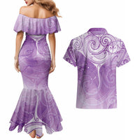 Epilepsy Awareness Maori Aotearoa Couples Matching Mermaid Dress and Hawaiian Shirt Manta Ray - Purple Glaze LT7 - Polynesian Pride