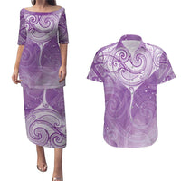 Epilepsy Awareness Maori Aotearoa Couples Matching Puletasi and Hawaiian Shirt Manta Ray - Purple Glaze LT7 Purple - Polynesian Pride