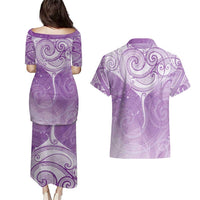 Epilepsy Awareness Maori Aotearoa Couples Matching Puletasi and Hawaiian Shirt Manta Ray - Purple Glaze LT7 - Polynesian Pride
