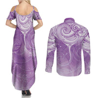 Epilepsy Awareness Maori Aotearoa Couples Matching Summer Maxi Dress and Long Sleeve Button Shirt Manta Ray - Purple Glaze LT7 - Polynesian Pride