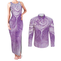 Epilepsy Awareness Maori Aotearoa Couples Matching Tank Maxi Dress and Long Sleeve Button Shirt Manta Ray - Purple Glaze LT7 Purple - Polynesian Pride
