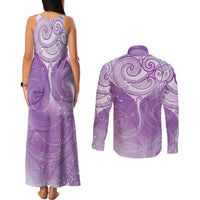 Epilepsy Awareness Maori Aotearoa Couples Matching Tank Maxi Dress and Long Sleeve Button Shirt Manta Ray - Purple Glaze LT7 - Polynesian Pride
