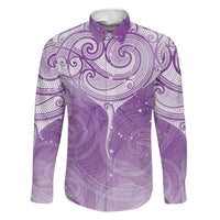 Epilepsy Awareness Maori Aotearoa Family Matching Off Shoulder Maxi Dress and Hawaiian Shirt Manta Ray - Purple Glaze LT7 Dad's Shirt - Long Sleeve Purple - Polynesian Pride