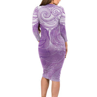 Epilepsy Awareness Maori Aotearoa Long Sleeve Bodycon Dress Manta Ray - Purple Glaze - Polynesian Pride