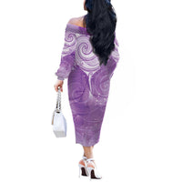 Epilepsy Awareness Maori Aotearoa Off The Shoulder Long Sleeve Dress Manta Ray - Purple Glaze LT7 - Polynesian Pride