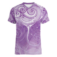 Epilepsy Awareness Maori Aotearoa Women V-Neck T-Shirt Manta Ray - Purple Glaze LT7 Female Purple - Polynesian Pride