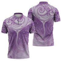 Epilepsy Awareness Maori Aotearoa Zipper Polo Shirt Manta Ray - Purple Glaze - Polynesian Pride
