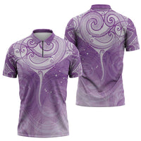 Epilepsy Awareness Maori Aotearoa Zipper Polo Shirt Manta Ray - Purple Glaze - Polynesian Pride