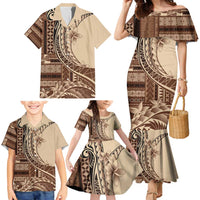 Samoa Siapo Mamanu Family Matching Mermaid Dress and Hawaiian Shirt Plumeria Mocha Motifs LT7 - Polynesian Pride
