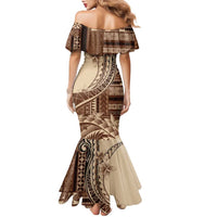 Samoa Siapo Mamanu Family Matching Mermaid Dress and Hawaiian Shirt Plumeria Mocha Motifs LT7 - Polynesian Pride