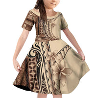 Samoa Siapo Mamanu Family Matching Off Shoulder Short Dress and Hawaiian Shirt Plumeria Mocha Motifs LT7 Daughter's Dress Mocha - Polynesian Pride