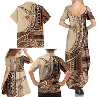 Samoa Siapo Mamanu Family Matching Summer Maxi Dress and Hawaiian Shirt Plumeria Mocha Motifs LT7 - Polynesian Pride
