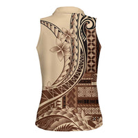 Samoa Siapo Mamanu Women Sleeveless Polo Shirt Plumeria Mocha Motifs LT7 - Polynesian Pride