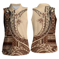 Samoa Siapo Mamanu Women Sleeveless Polo Shirt Plumeria Mocha Motifs LT7 - Polynesian Pride