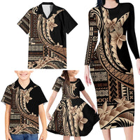 Samoa Siapo Mamanu Family Matching Long Sleeve Bodycon Dress and Hawaiian Shirt Plumeria Black Motifs LT7 - Polynesian Pride