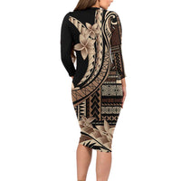 Samoa Siapo Mamanu Family Matching Long Sleeve Bodycon Dress and Hawaiian Shirt Plumeria Black Motifs LT7 - Polynesian Pride
