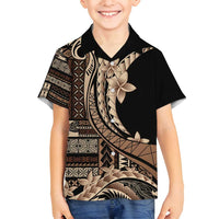 Samoa Siapo Mamanu Family Matching Long Sleeve Bodycon Dress and Hawaiian Shirt Plumeria Black Motifs LT7 Son's Shirt Black - Polynesian Pride