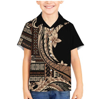 Samoa Siapo Mamanu Family Matching Mermaid Dress and Hawaiian Shirt Plumeria Black Motifs LT7 Son's Shirt Black - Polynesian Pride