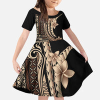 Samoa Siapo Mamanu Family Matching Off Shoulder Maxi Dress and Hawaiian Shirt Plumeria Black Motifs LT7 Daughter's Dress Black - Polynesian Pride
