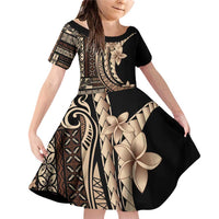 Samoa Siapo Mamanu Family Matching Off Shoulder Short Dress and Hawaiian Shirt Plumeria Black Motifs LT7 Daughter's Dress Black - Polynesian Pride