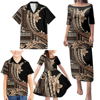 Samoa Siapo Mamanu Family Matching Puletasi and Hawaiian Shirt Plumeria Black Motifs LT7 - Polynesian Pride