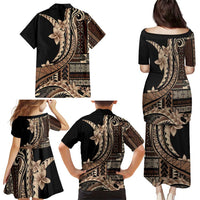 Samoa Siapo Mamanu Family Matching Puletasi and Hawaiian Shirt Plumeria Black Motifs LT7 - Polynesian Pride